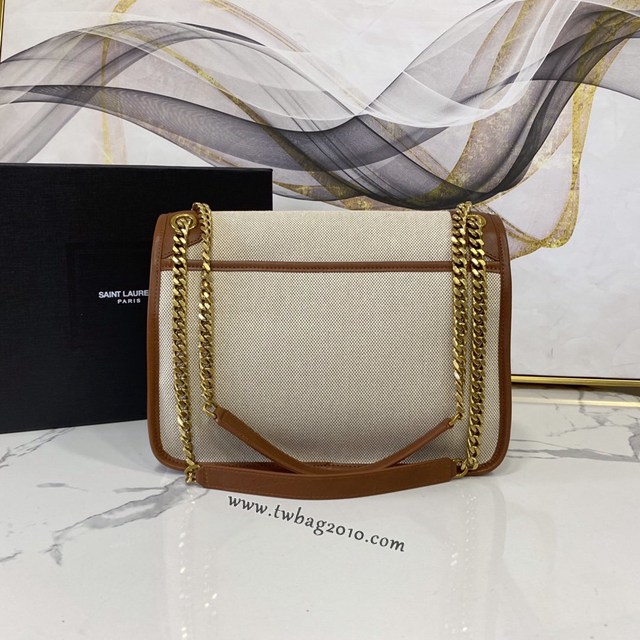 YSL专柜款女包 聖羅蘭經典款小牛皮配帆布中號郵差包 YSL肩背斜挎包 498894  jjh1101